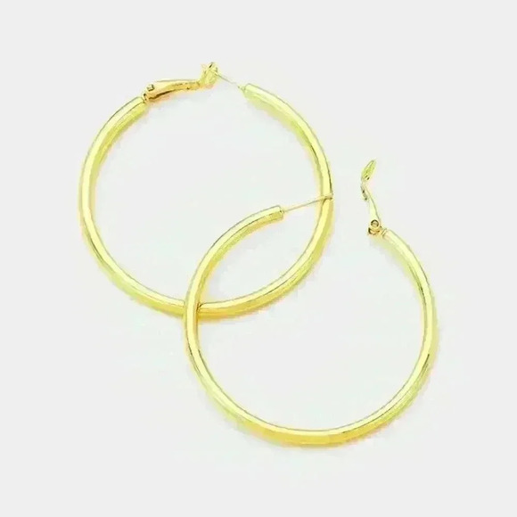 NWT Classic 18K Gold-Plated/1.7" Double Hoop Hypoallergenic Earrings - Picture 12 of 15